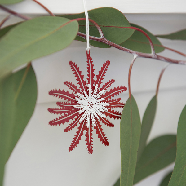 Bansia Leaf Christmas Decoration by Robin Wells  Red & Silver