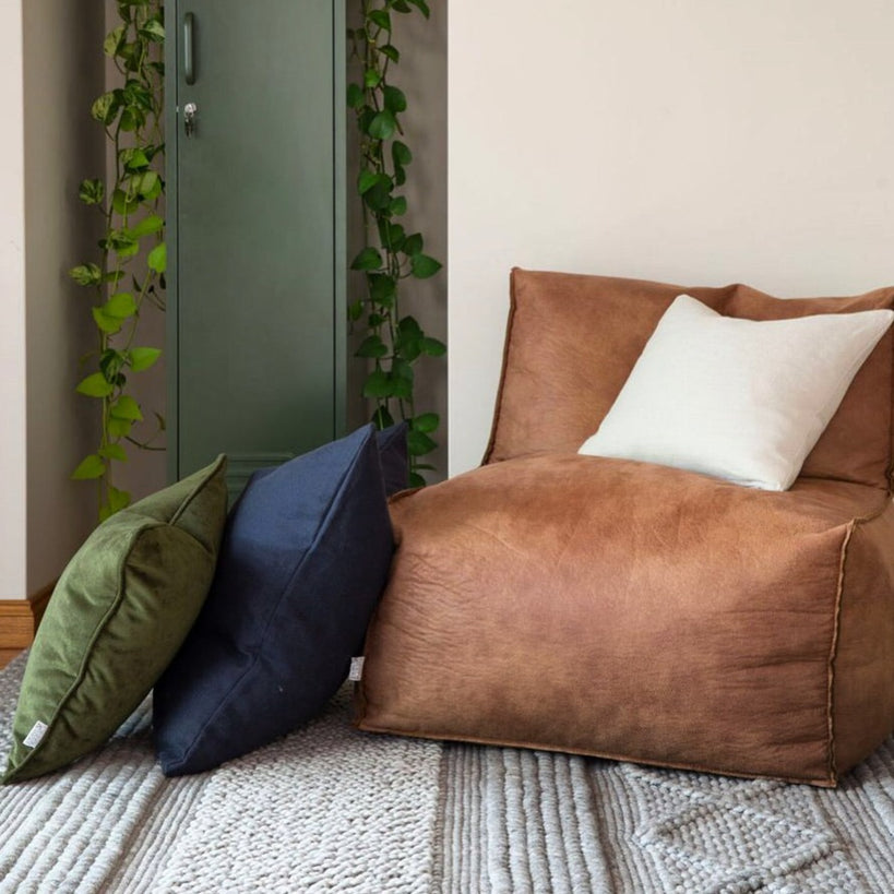 Vegan Leather Lounger bean bag chair onyx and smoke