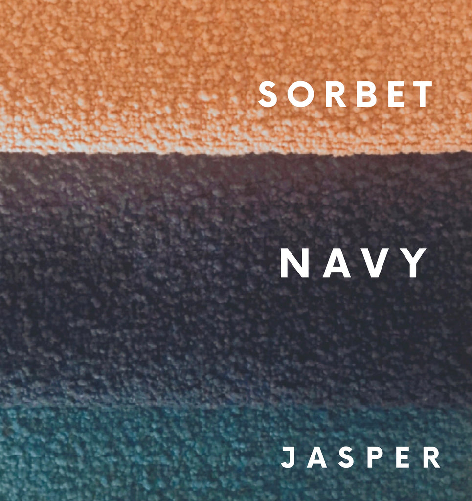 Boucle Beanbag sorbet navy jasper swatches onyx and smoke